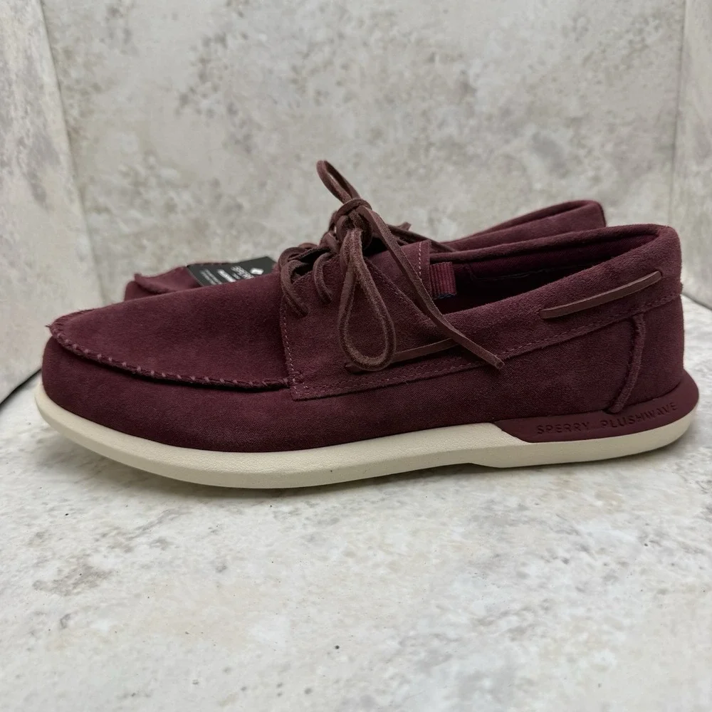 Sperry Plushwave Mens Suede Moc Toe Boat Shoes Burgundy Size 11 Comfort Casual